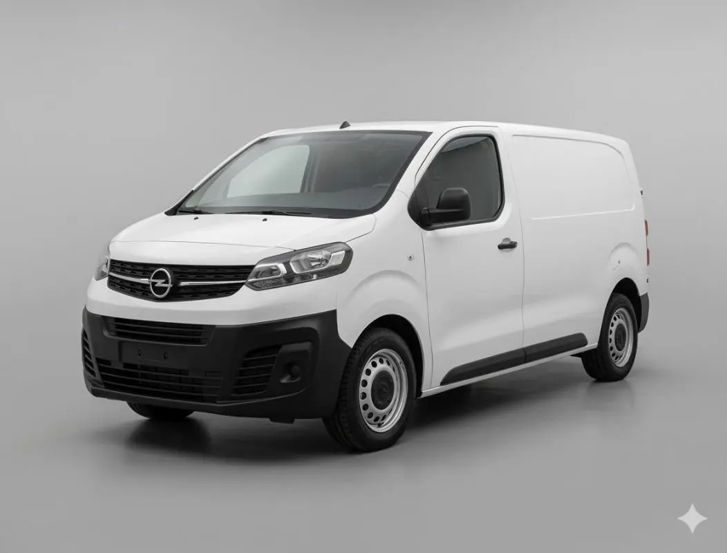 Opel Vivaro blanc en 3/4 avant droit, fourgon utilitaire avec porte latérale et pare-chocs noirs.