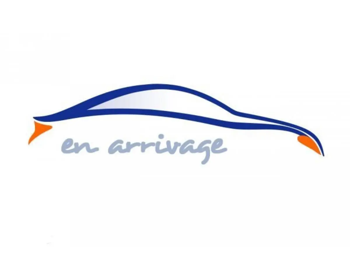 Silhouette stylisée bleue d'une voiture vue de profil avec texte "en arrivage" en gris, fond blanc.