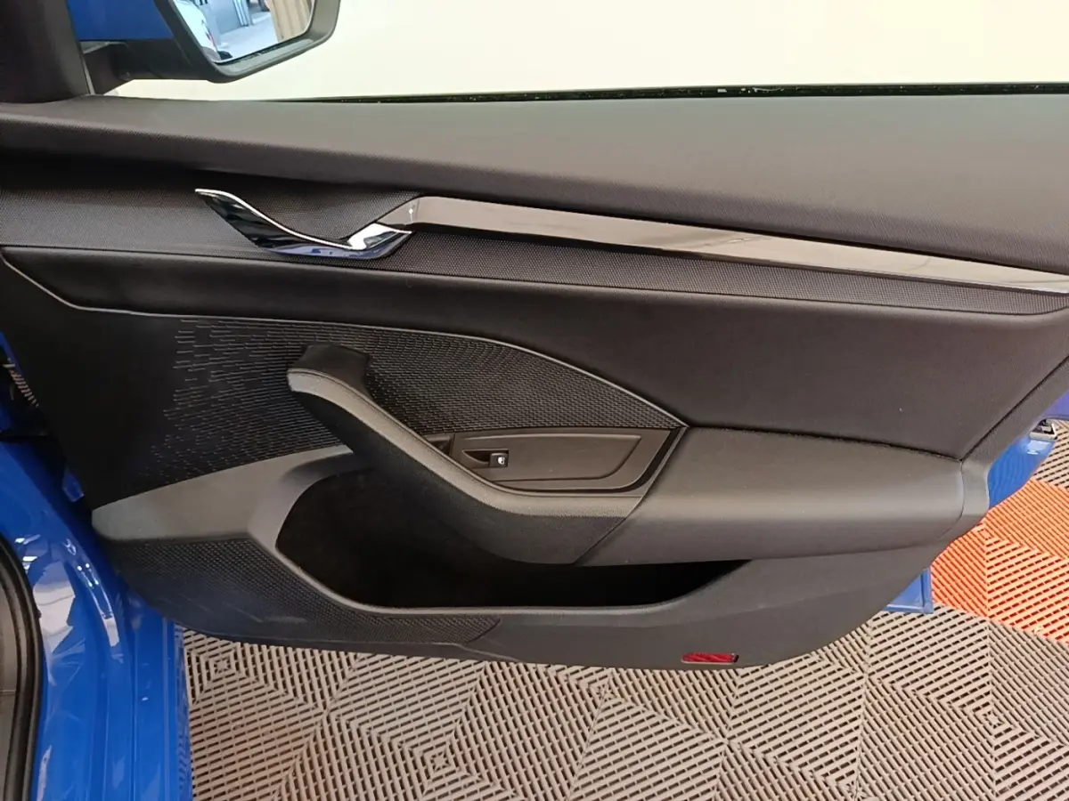 Vue intérieure côté gauche de la porte avant d’une Skoda Octavia 2024 avec garniture noire et poignée intégrée.