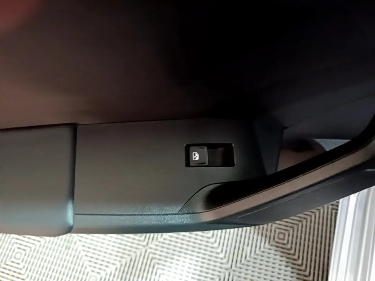 Bouton de verrouillage des portes sur la porte côté gauche d'une SEAT Leon gris clair, vue intérieure rapprochée.