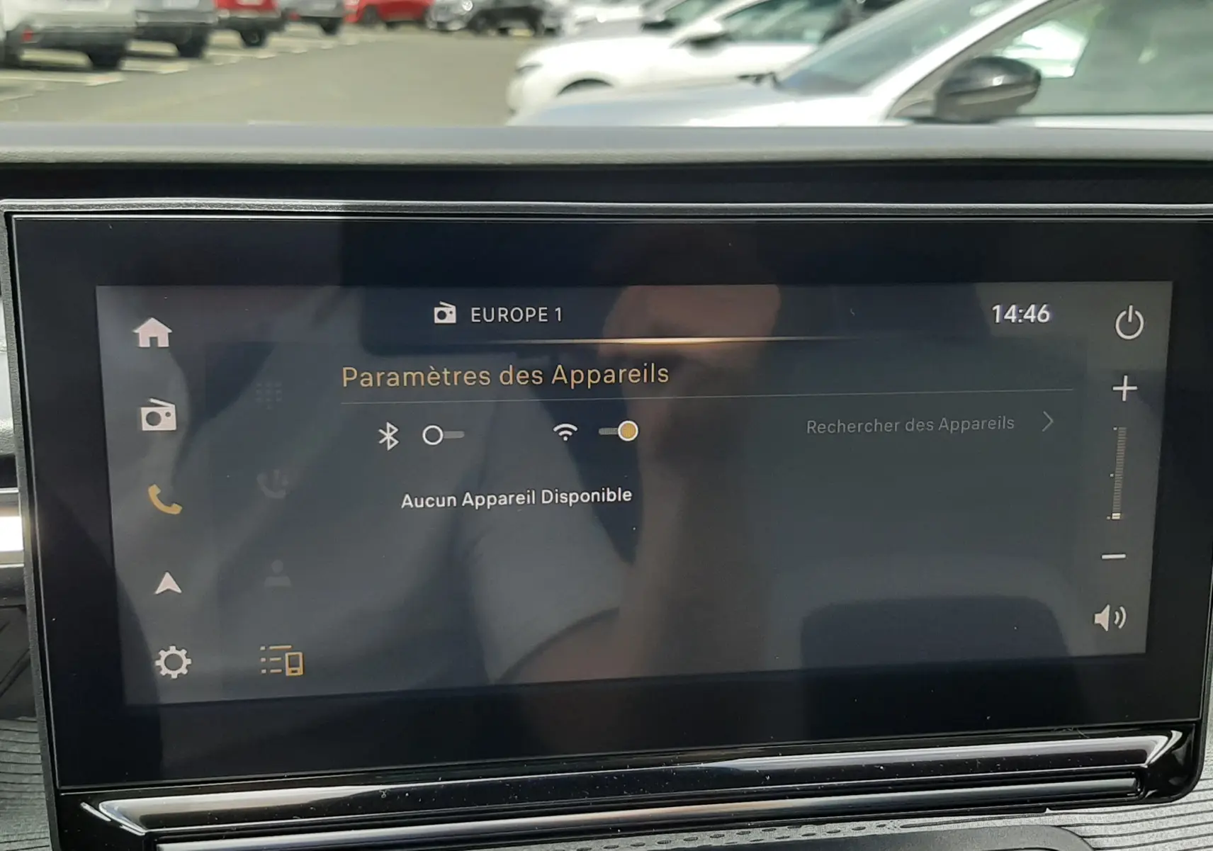 Écran tactile central du tableau de bord de la Citroën C3 Aircross 2026, affichant les paramètres Bluetooth.