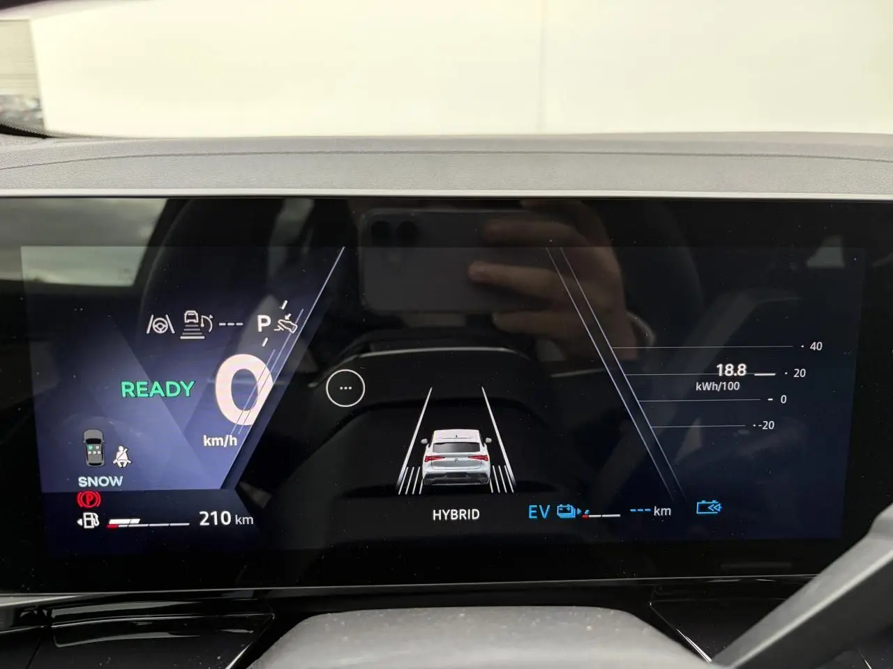 Affichage numérique du tableau de bord du Renault Rafale 1.2 E-TECH 4x4 en mode hybride, vue frontale intérieure.