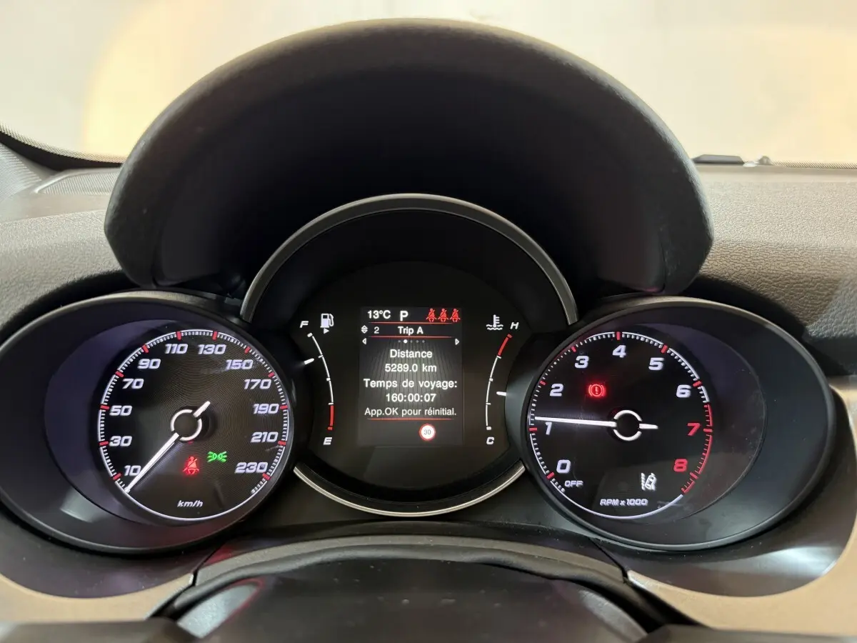 Tableau de bord de Fiat 500X 2021 avec affichage digital central et compteurs analogiques vitesse et régime moteur