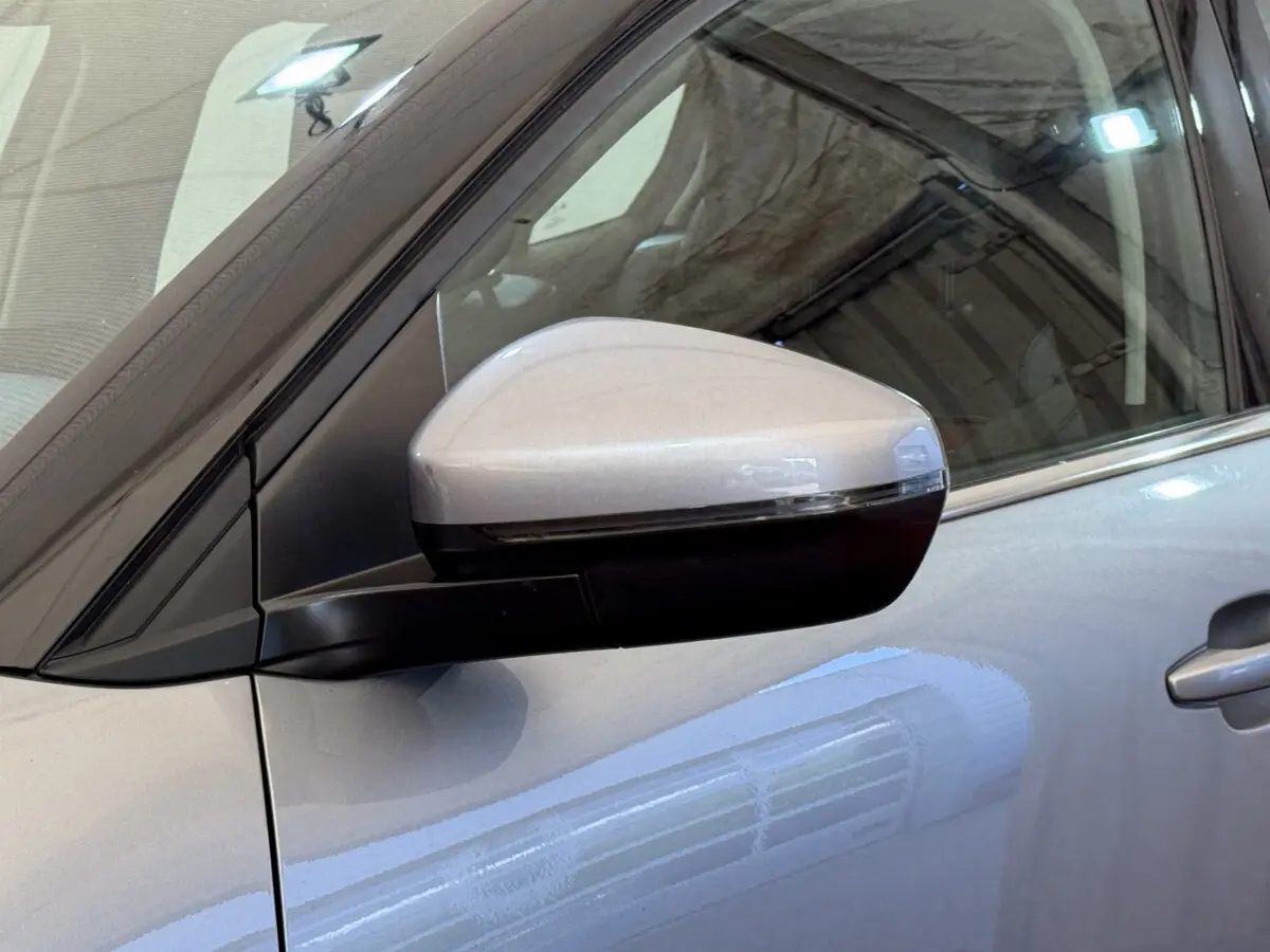 Rétroviseur côté conducteur gris clair du Citroën C5 Aircross 2020, avec clignotant intégré et carrosserie visible.