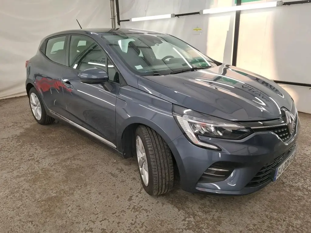 Renault Clio Business Edition gris foncé vue 3/4 avant droit, avec phares LED et jantes alliage.