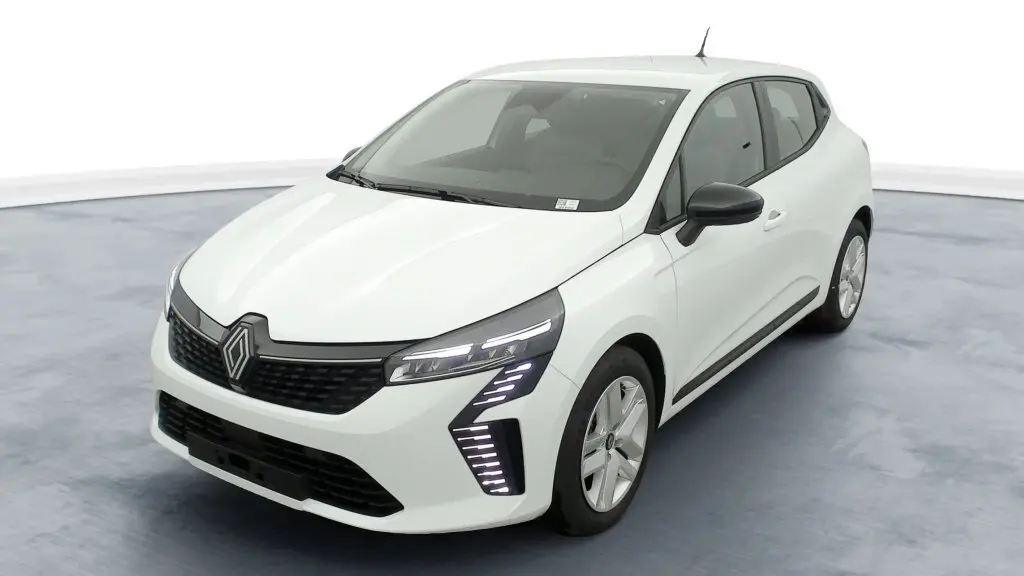 Renault Clio V TCE 90 GSR2 Evolution blanc glacier vue 3/4 avant avec feux LED et jantes 16 pouces.