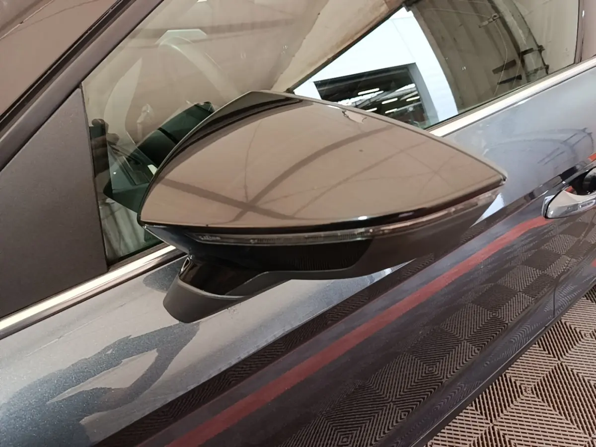 Rétroviseur côté gauche gris clair du SEAT Arona 2019, avec clignotant intégré et carrosserie brillante.