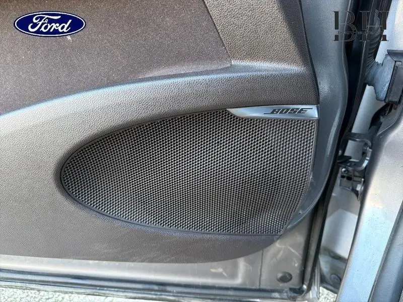 Gros plan sur le haut-parleur Bose intégré à la porte côté droit d'un Renault Espace gris Cassiopée de 2016.