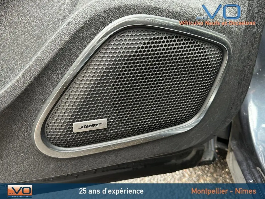 Gros plan sur l'enceinte Bose intégrée à la porte intérieure d'un Renault Kadjar gris 2019, version Intens.