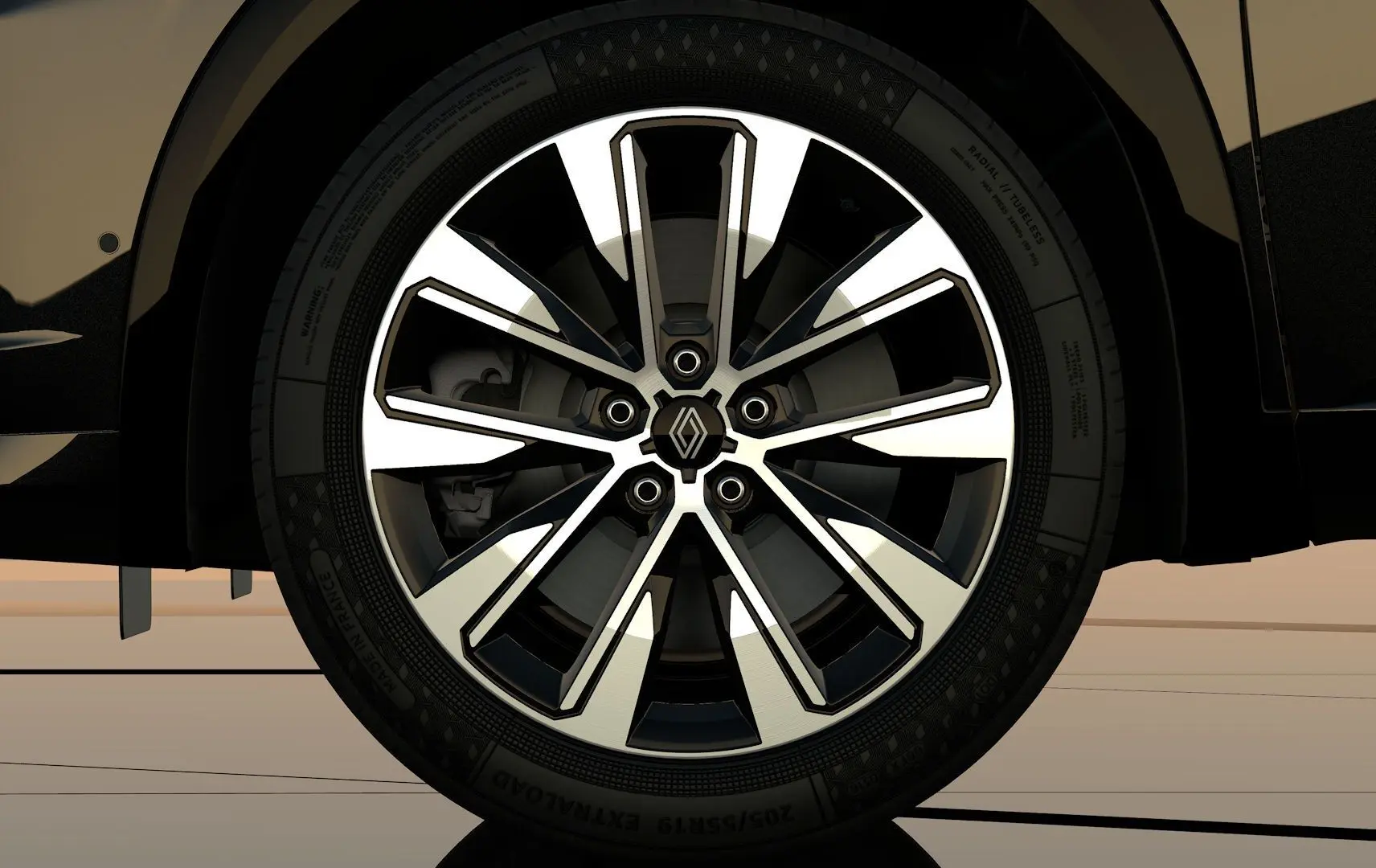 Gros plan sur la jante alliage noire et argentée du Renault Austral Full Hybrid 2026 couleur Noir Étoile.