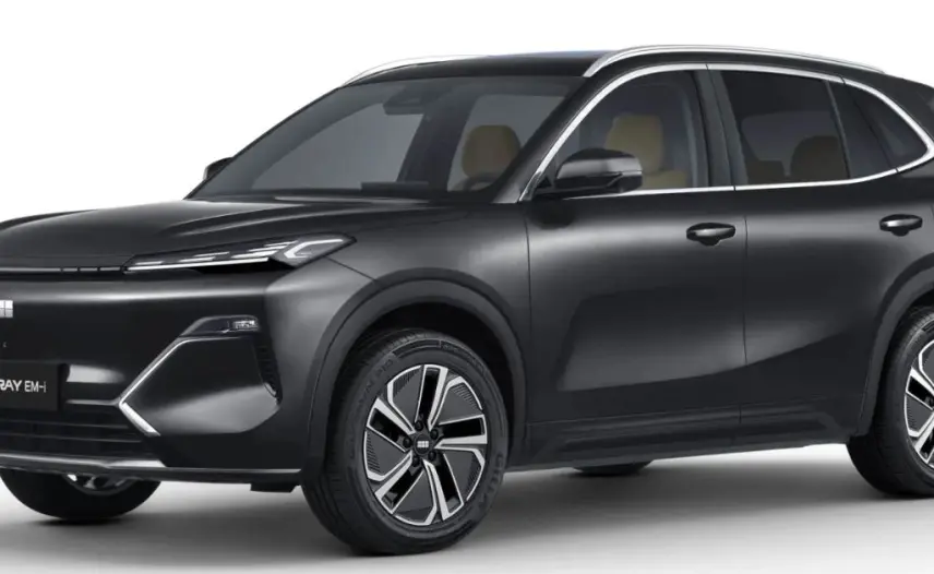 SUV Geely STARRAY PRO 1.5 EM-I noir, vue 3/4 avant droite, lignes épurées et phares LED fins intégrés.