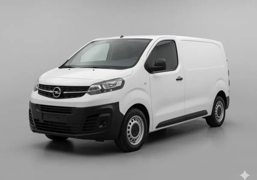 Opel Vivaro blanc en 3/4 avant droit, fourgon utilitaire avec porte latérale et pare-chocs noirs.