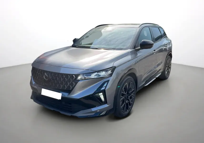 Renault Austral 200 Esprit Alpine gris schiste avec toit noir, vue 3/4 avant droit mettant en valeur les jantes alu 20 pouces.