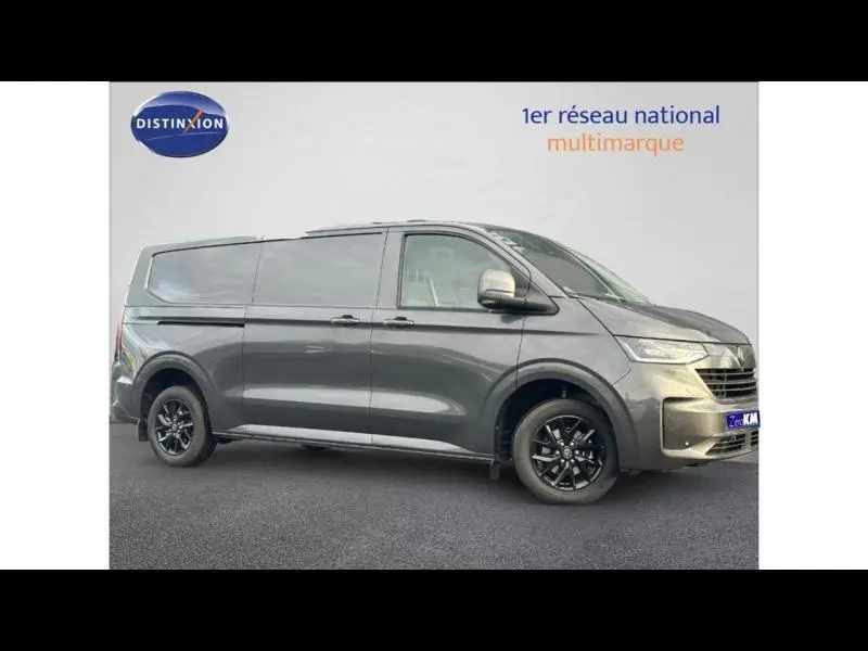 Vue latérale droite d'un Volkswagen Transporter FGN Procab gris 2025 avec jantes noires et portes coulissantes.