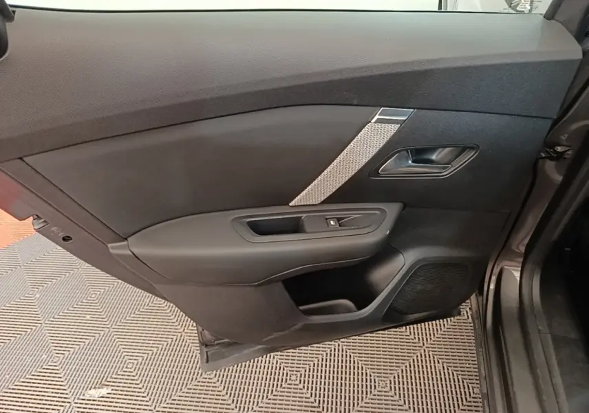 Vue intérieure côté gauche de la porte arrière d'une Citroën C4 gris clair avec poignée et commande de vitre.