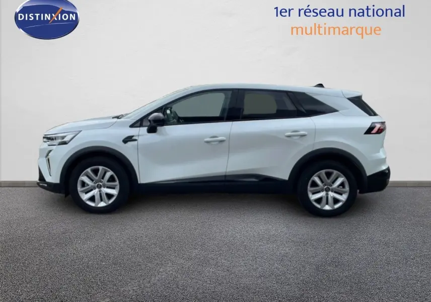 Renault Symbioz gris rafale métal en profil droit, SUV hybride avec lignes modernes et jantes argentées.