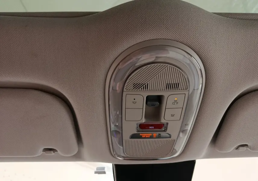 Plafonnier beige avec commandes SOS et éclairage intérieur dans une Hyundai IONIQ BEV 77KWH AWD Executive 2023.