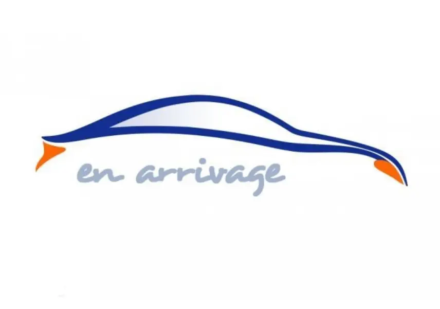 Silhouette stylisée d'une voiture en bleu et orange avec le texte "en arrivage" sur fond blanc.