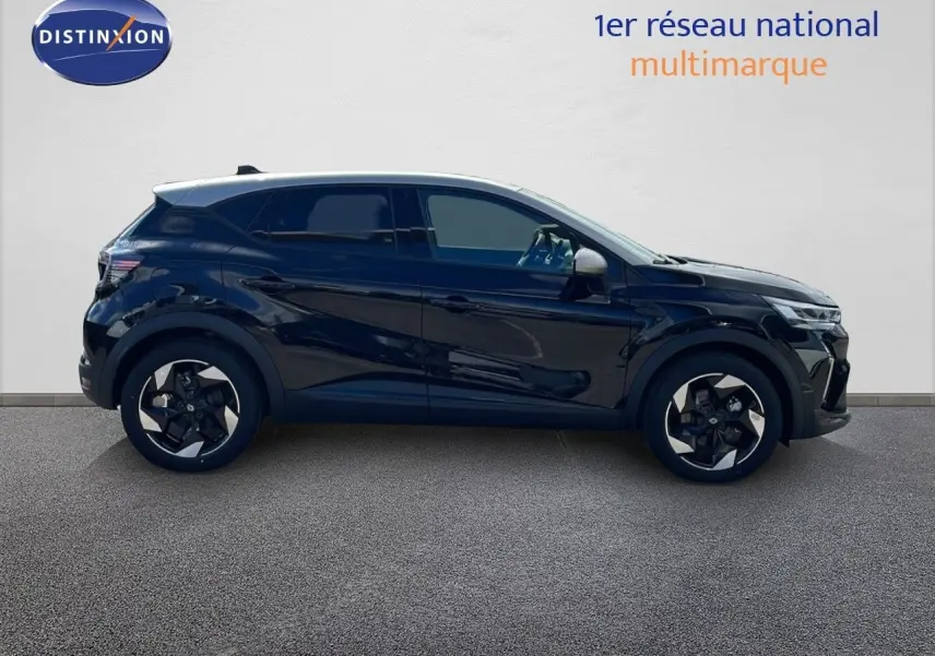 Renault Captur E-Tech hybride noir étoile avec toit gris, vue profil côté gauche sur fond neutre.