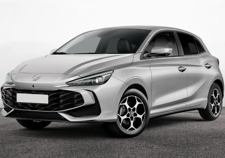 Vue 3/4 avant d'une MG3 Cosmic Silver avec calandre noire et jantes alliage au design distinctif.