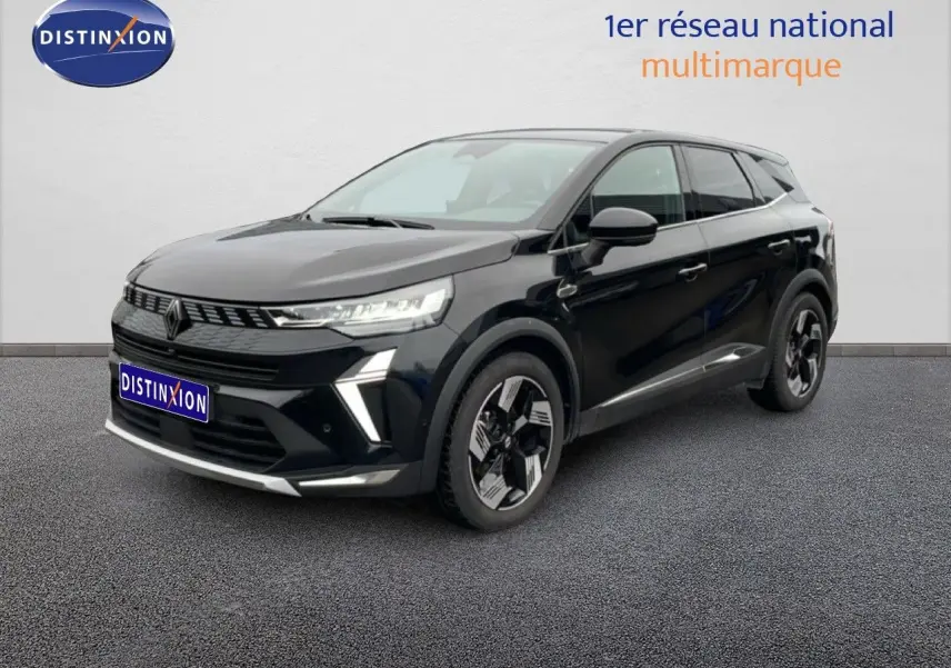 Renault Symbioz noir étoile métal, vue 3/4 avant droit, SUV hybride avec jantes bi-ton et calandre moderne.