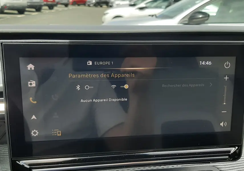 Écran tactile central du tableau de bord de la Citroën C3 Aircross 2026, affichant les paramètres Bluetooth.