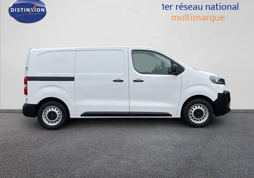 Profil droit d'un Peugeot Expert Fourgon blanc Icy 2025 avec portes latérales et jantes acier simples.