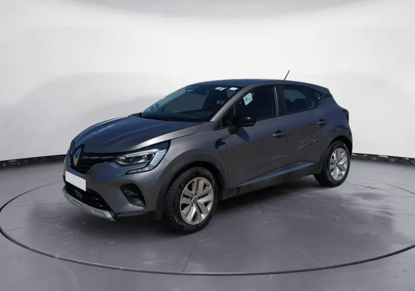 Renault Captur 1.5 Blue dCi 115 Business gris cassiopée en 3/4 avant droit, avec jantes alliage et feux LED.