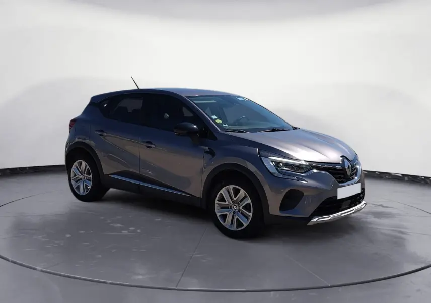 Renault Captur 1.5 Blue dCi 115 Business gris cassiopée en 3/4 avant droit avec feux LED et jantes alliage.