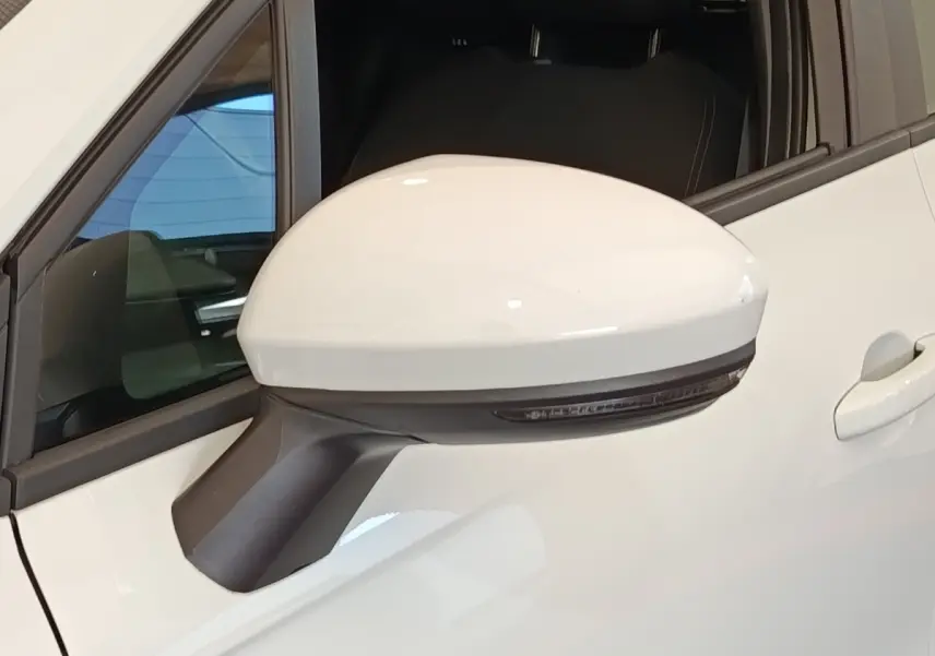 Rétroviseur droit blanc de la Renault Clio Business Blue dCi 100, vue rapprochée sur la portière avant.