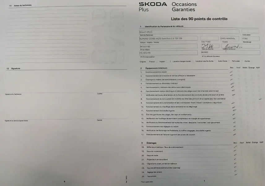 Document de contrôle technique sans image de véhicule visible, aucune description possible.
