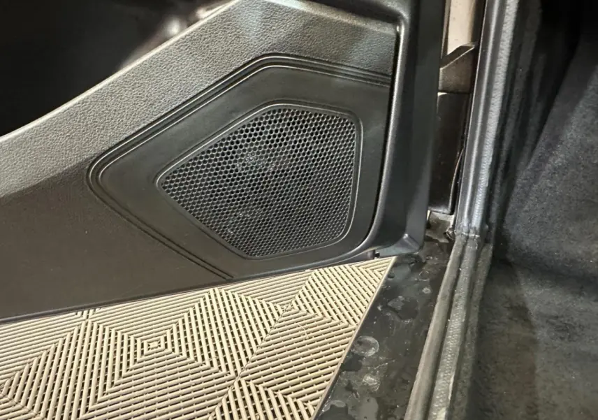 Gros plan sur le haut de la porte côté conducteur d'une Aixam Minauto E Access 2025, avec haut-parleur intégré.