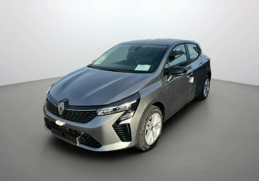 Renault Clio DCI 100 Evolution gris schiste vue 3/4 avant droit, avec feux full LED et jantes alliage.