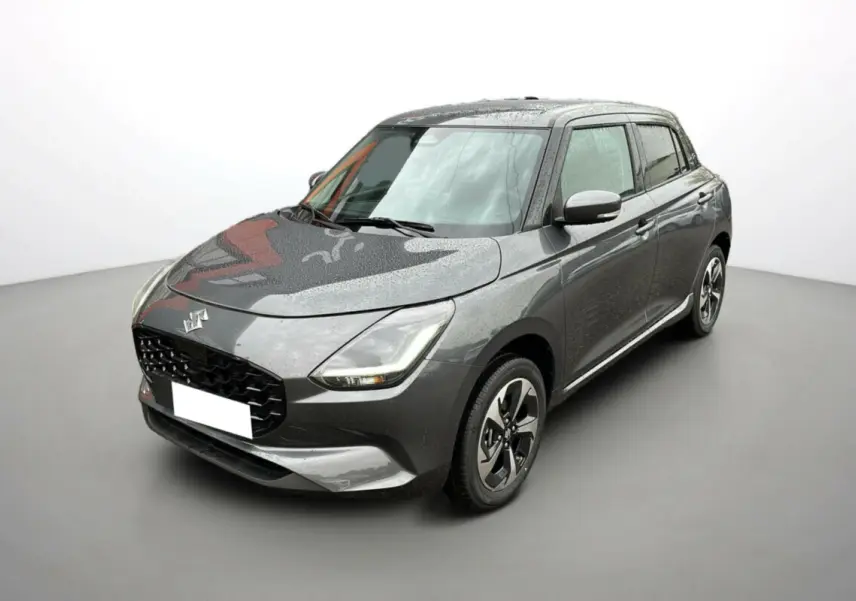 Suzuki Swift 1.2 Dualjet Hybrid Allgrip Pack gris minéral vue 3/4 avant avec jantes alu 16 pouces et vitres surteintées.