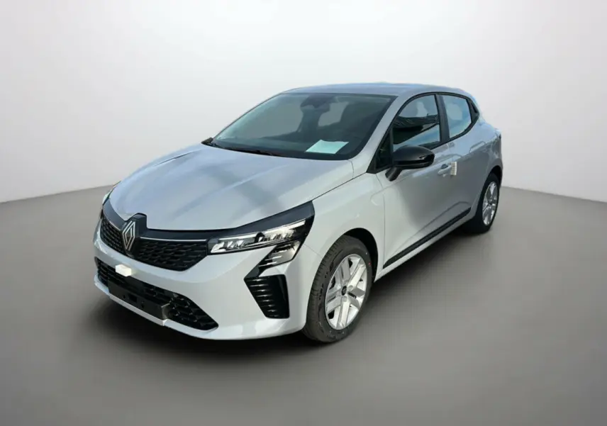 Renault Clio DCI 100 Evolution gris rafale vue 3/4 avant droit avec phares full LED et jantes alliage.