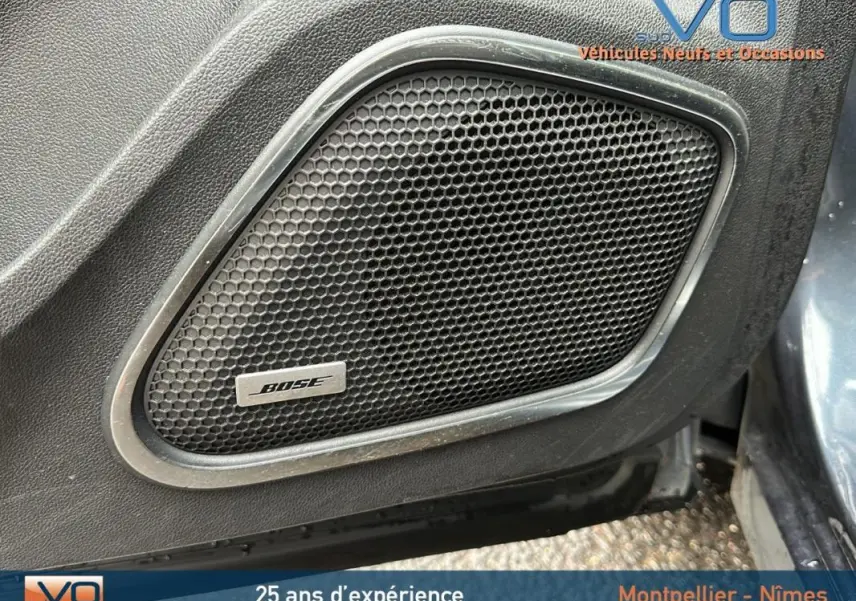 Gros plan sur l'enceinte Bose intégrée à la porte intérieure d'un Renault Kadjar gris 2019, version Intens.