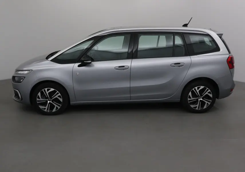 Profil côté gauche d'un Citroën Grand C4 Spacetourer gris Artense, monospace 7 places au design fluide et moderne.