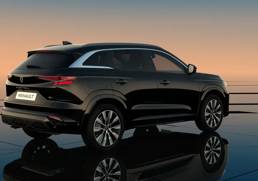 Renault Austral noir étoile en 3/4 arrière droit, mettant en valeur ses feux LED et jantes alliage 19 pouces.