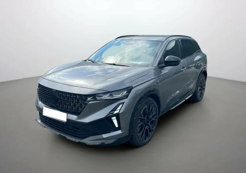 Renault Austral New 200 Esprit Alpine gris schiste, vue 3/4 avant avec jantes alu noires et toit panoramique.