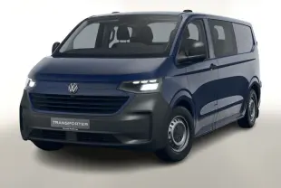 Volkswagen Transporter ProCab bleu en vue 3/4 avant droit avec phares LED et porte coulissante droite.