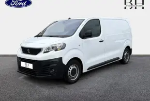Vue 3/4 avant droit d'un Peugeot Expert Fourgon blanc Banquise avec pare-chocs noirs et jantes acier simples.