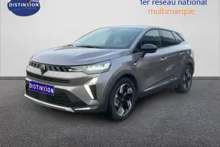 Renault Symbioz E-Tech gris cassiopée, vue 3/4 avant droit, SUV hybride avec feux LED et jantes bi-ton.