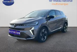 Renault Symbioz gris cassiopée métal en 3/4 avant droit, avec calandre moderne et éclairage LED distinctif.