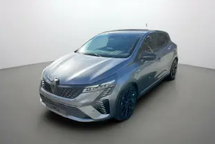 Renault Clio V E-Tech 145 Esprit Alpine gris schiste vue 3/4 avant droit avec jantes alu noires 17 pouces.