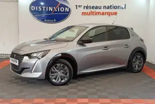 Peugeot 208 Electrique Roadtrip gris clair vue de profil côté gauche, avec phares LED et jantes alliage.
