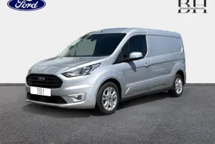 Ford Transit Connect L2 2022 gris lunaire métallisé vu en 3/4 avant droit avec jantes alu et calandre noire.