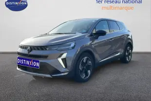 Renault Symbioz gris cassiopée métal en 3/4 avant droit, SUV hybride avec signature lumineuse distinctive.