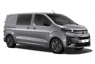 Citroën Jumpy gris en vue 3/4 avant droit avec jantes alliage 17'' et vitres latérales teintées.