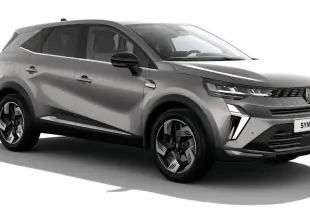 Renault SYMBIOZ gris cassiopée en 3/4 avant droit, SUV compact avec phares LED et jantes bi-ton modernes.