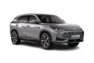 MG Motor EHS 1.5 Hybrid+ 224ch Luxury en Camden Grey, vue 3/4 avant droit avec calandre large et jantes bi-ton.
